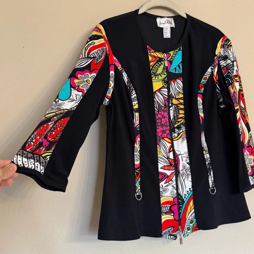 Joseph Ribkoff Vtg Jacket Top Vibrant Color Floral Print Hibiscus Women Size 12 - Picture 7 of 14